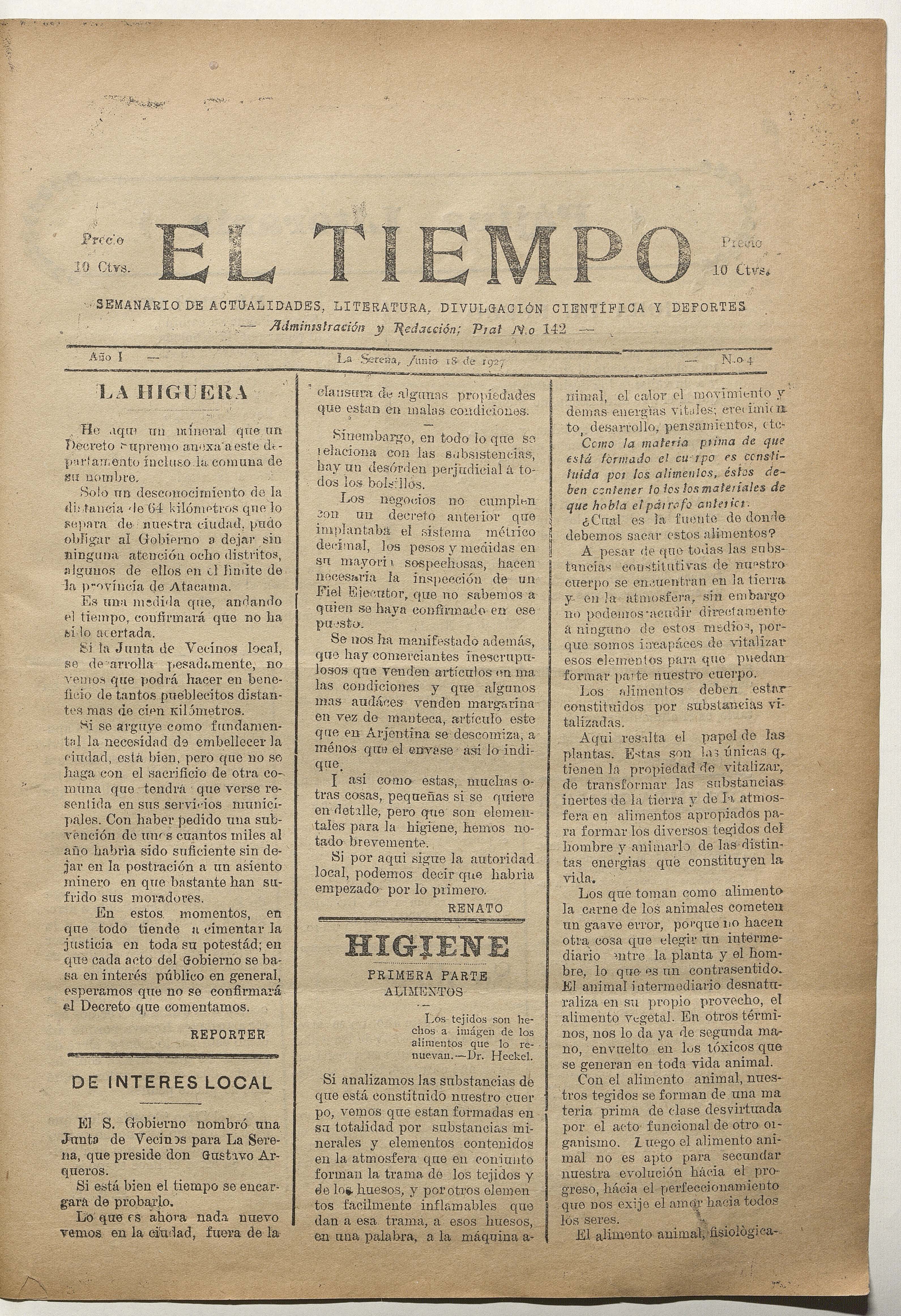 El Tiempo, número 4, 18 de junio de 1927
