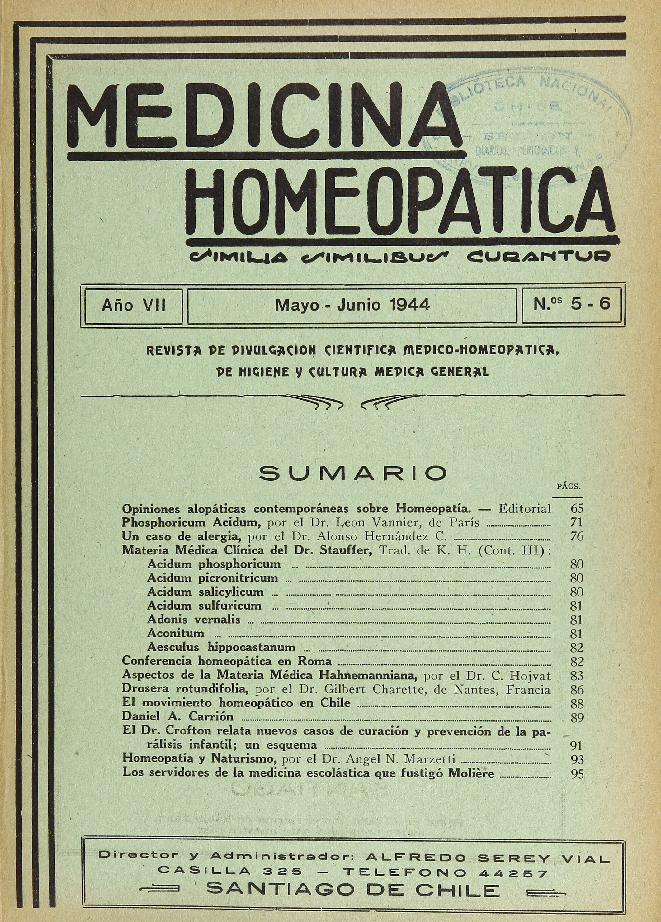 Medicina homeopática, números 5-6, mayo-junio de 1944