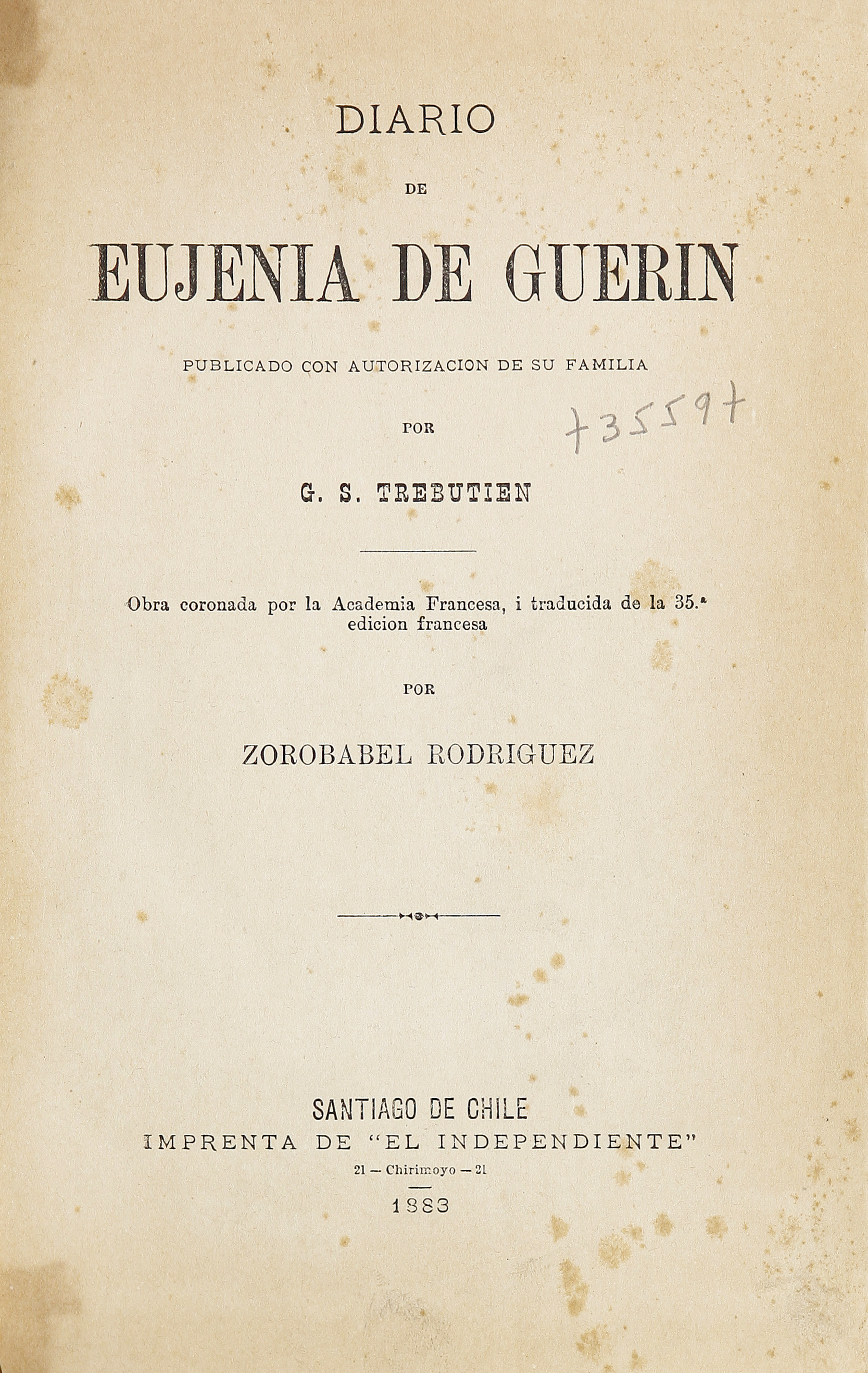 Diario de Eujenia de Guerin: publicado con autorización de su familia