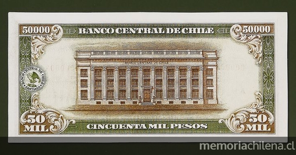 Pie de foto: Billete de $50.000 pesos Banco Central, 1959