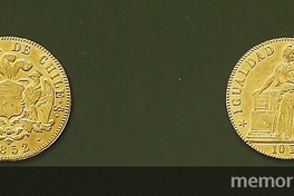 Pie de foto: Moneda de oro de 10 pesos, 1852
