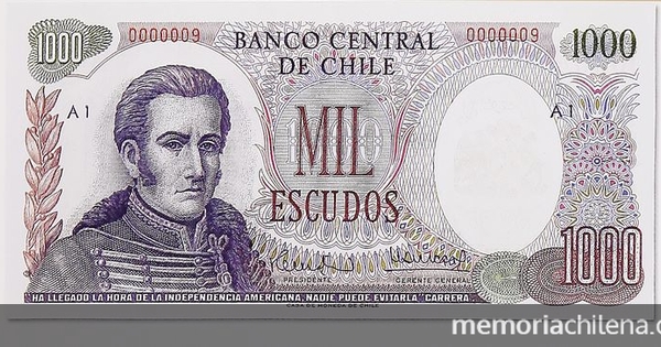 Pie de foto: Billete de 1000 escudos Banco Central, 1973