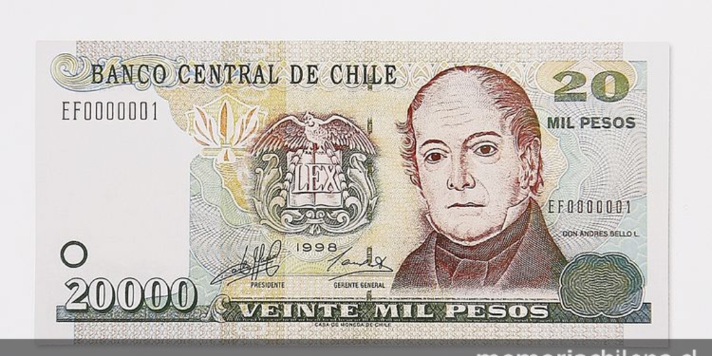 Pie de foto: Billete de 20.000 pesos Banco Central, 1998