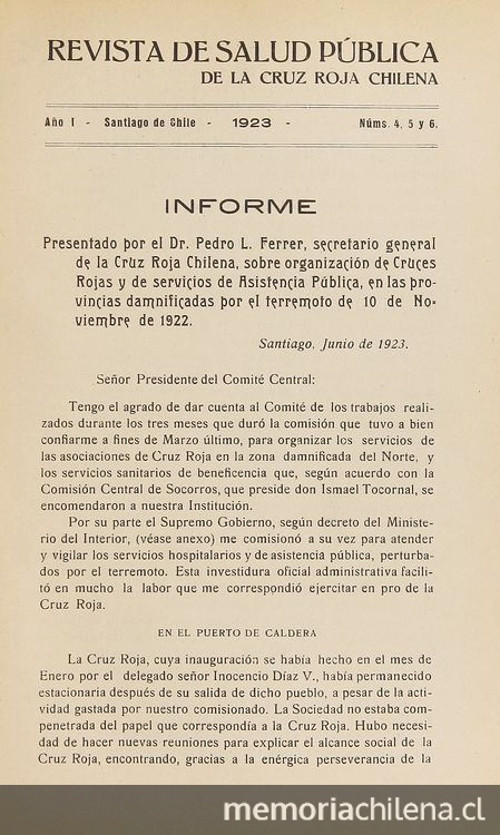  Revista de salud pública de la Cruz Roja Chilena, Año 1: no.4, 5 y 6 (1923)