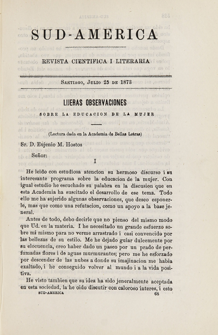 Ligeras observaciones sobre la educación de la mujer