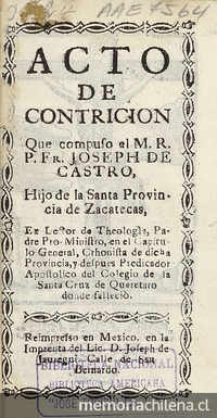 Acto de contrición que compuso el M.R. P. Fr. Joseph de Castro.