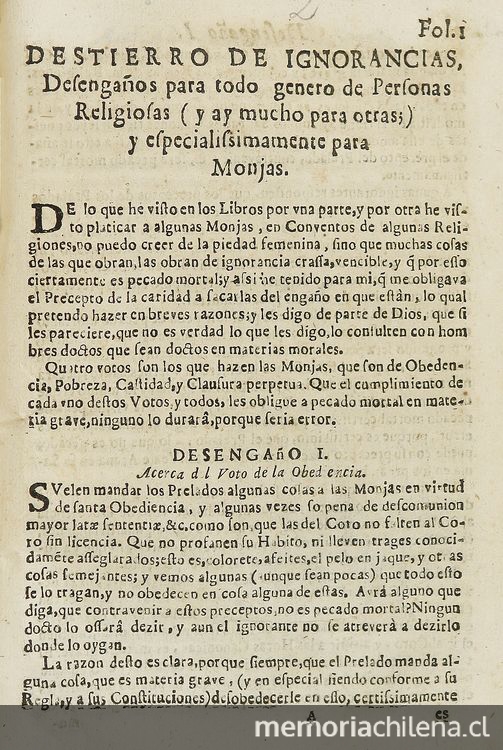 Destierro de ignorancias: desengaños para todo genero de personas religiosas (y ay mucho para otras) y especialmente para monjas.