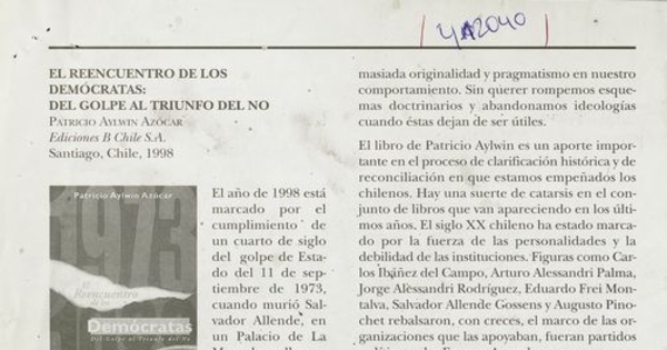 "El reencuentro de los demócratas", Diplomacia, (s/n): 108-109, julio-septiembre, 1998.