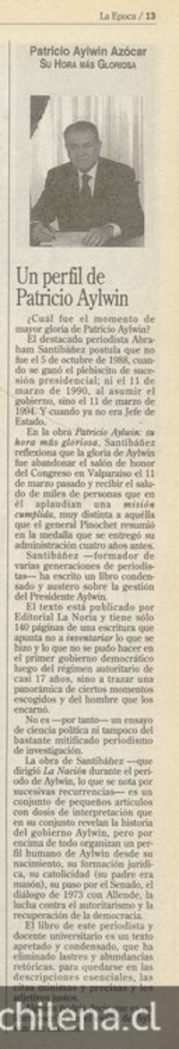 "Un perfil de Patricio Aylwin", La Época, (Santiago), 19 de septiembre, 1994, p.13.