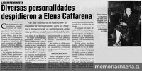 "Diversas personalidades despidieron a Elena Caffarena", El Diario Austral, (Valdivia), 21 de julio, 2003, p.B3.