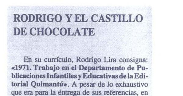 Rodrigo y el castillo de chocolate