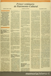 Primer Seminario de Patrimonio CulturalEn: Patrimonio  Cultural (5): 13-15, diciembre, 1996.