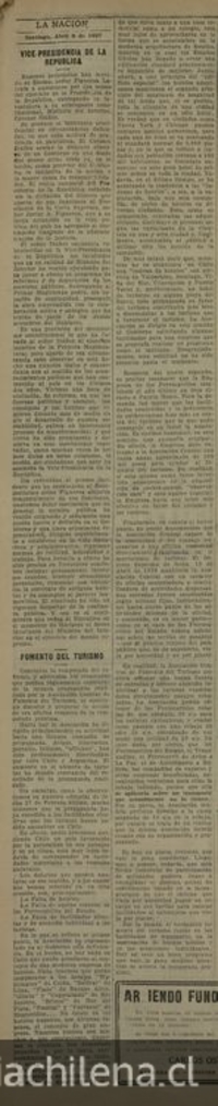 Editorial de La Nación, Santiago. 8 de abril de 1927, p.3