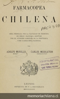 Farmacopea chilena. Leipzig: Impr. de F.A. Brockhaus, 1886. XII