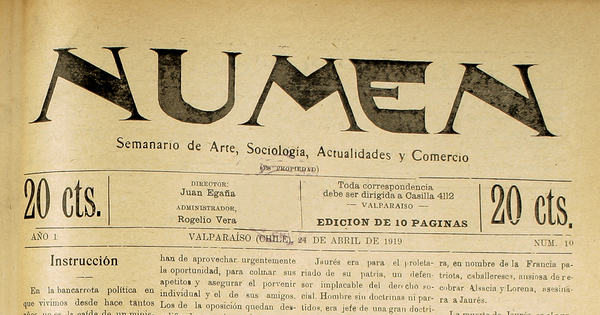 Numen. Año 1, número 10, 24 de abril de 1919