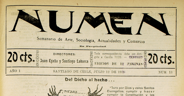 Numen. Año 1, número 13, 12 de julio de 1919