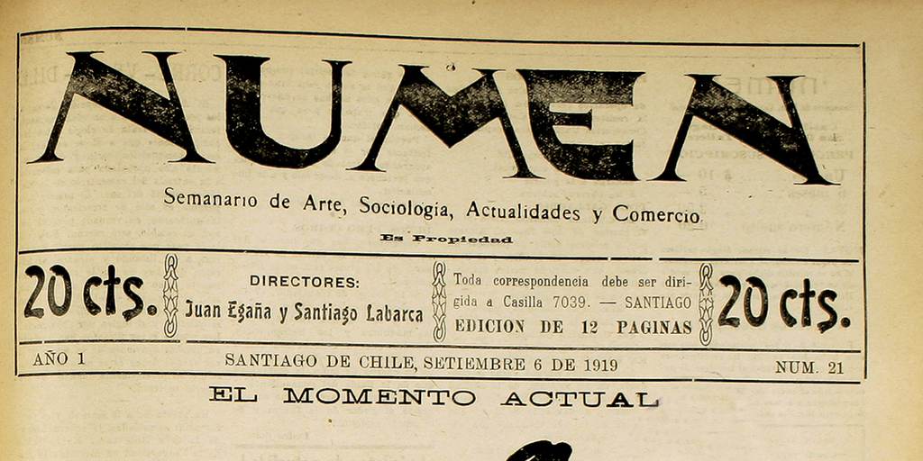 Numen. Año 1, número 21, 6 de septiembre de 1919