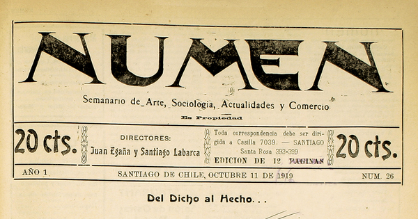 Numen. Año 1, número 26, 11 de octubre de 1919