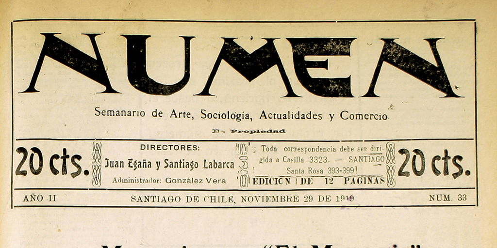 Numen. Año 2, número 33, 29 de noviembre de 1919