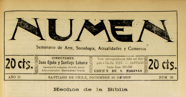 Numen. Año 2, número 36, 20 de diciembre de 1919