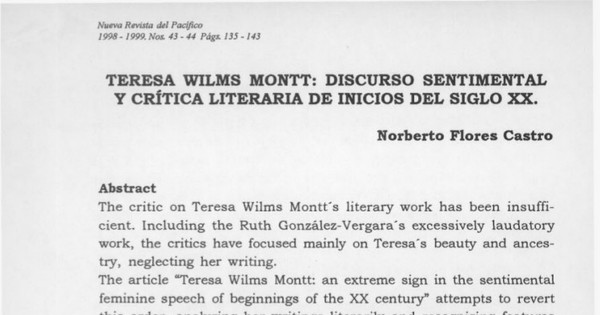 Teresa Wilms Montt, discurso sentimental y crítica literaria de inicios del siglo XX