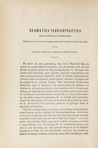 Gramática Teórico-práctica de la lengua castellana destinada al uso de los americanos por "un estudiante" Lima 1873