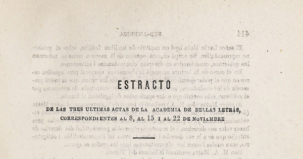 Estracto de las tres últimas actas de la Academia de Bellas Letras, correspondientes al 8, al 15 i al 22 de noviembre