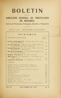 Boletín de la Dirección General de Protección de Menores, Año III, número 8, diciembre  de 1935