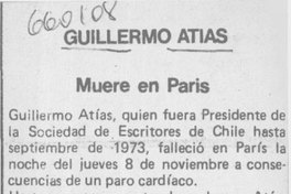 Guillermo Atías muere en París
