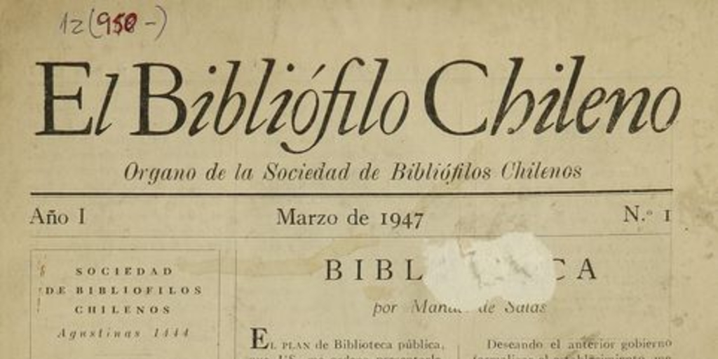 El Bibliófilo chileno: año 1, número 1, marzo de 1947