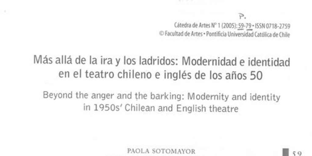 Más allá de la ira y los ladridos: Modernidad e identidad en el teatro chileno e inglés de los años 50