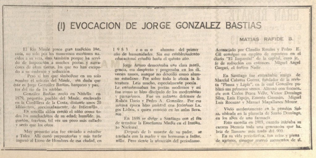 Evocación de Jorge González Bastías