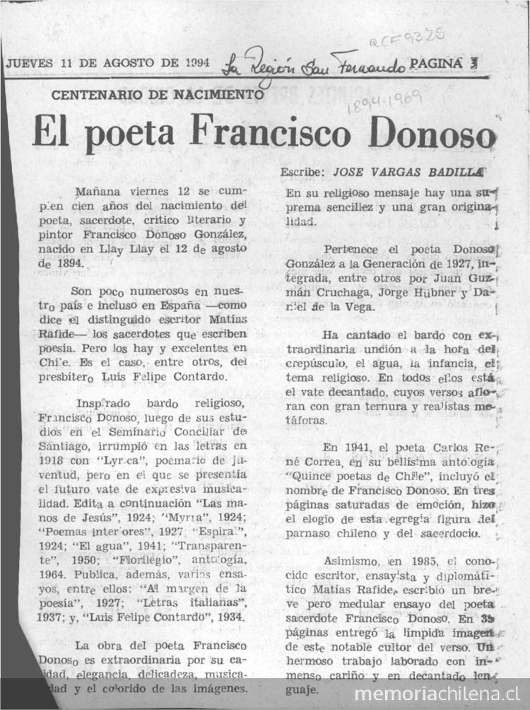 El poeta Francisco Donoso