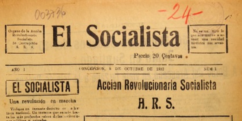 El Socialista órgano de la Acción Revolucionaria Socialista de Concepción