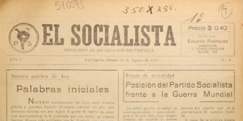 El Socialista. Semanario de divulgación doctrinaria.