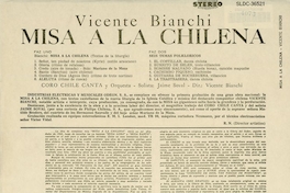 Contraportada de disco Misa a la Chilena, Coro Chile Canta y Orquesta, 1965.