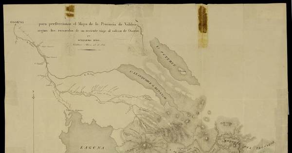 Para perfeccionar el mapa de la Provincia de Valdivia según los recuerdo de un reciente viaje al Volcán Osorno [material cartográfico] por Guillermo Döll; grabado sobre la piedra por N. Desmadryl.