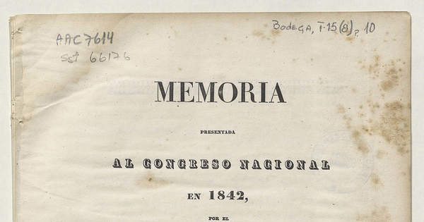 Memoria que el Ministro de Estado en el Departamento de Justicia, Culto e Instrucción Pública presenta al Congreso Nacional