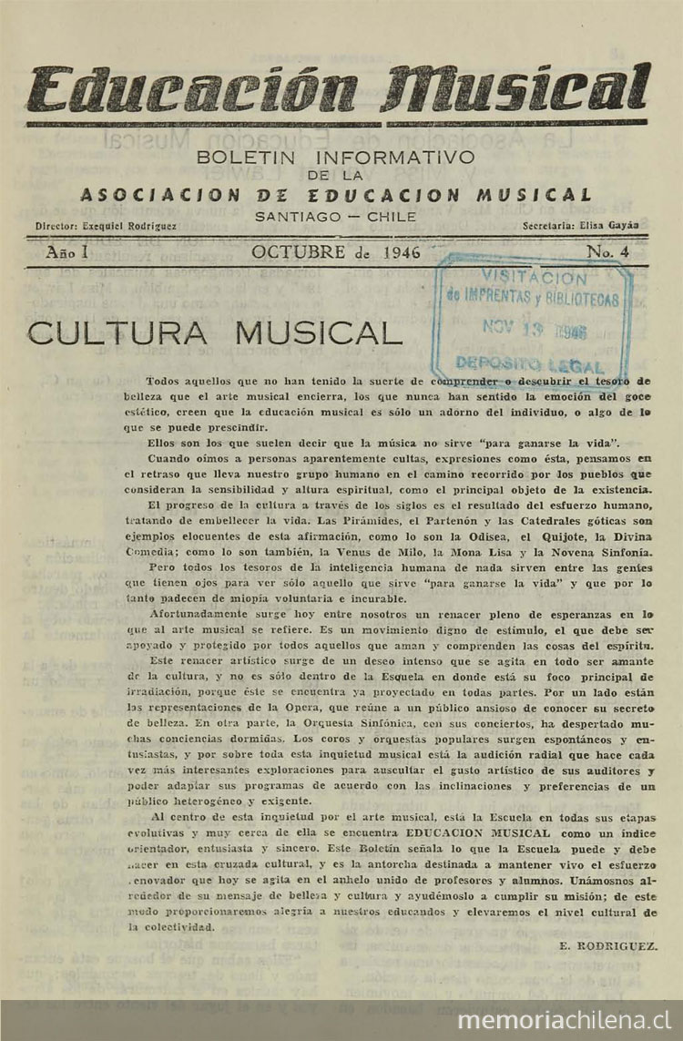 Educación Musical. Número 4, octubre de 1946