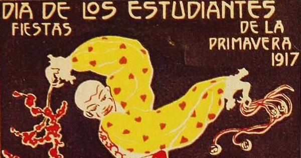 Isaías Cabezón. Litografía, 1917. Afiche ganador del primer premio del concurso de la FECH para la fiesta de la primavera.
