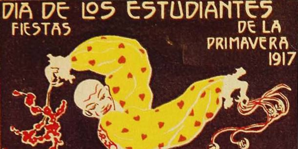 Isaías Cabezón. Litografía, 1917. Afiche ganador del primer premio del concurso de la FECH para la fiesta de la primavera.