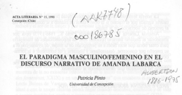 El paradigma masculino/femenino en el discurso narrativo de Amanda Labarca