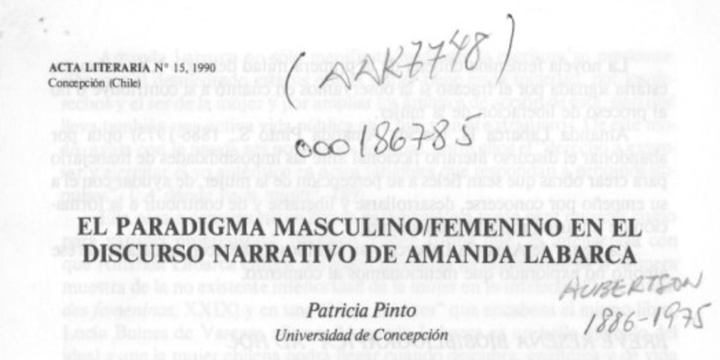 El paradigma masculino/femenino en el discurso narrativo de Amanda Labarca