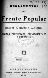 Reglamentos del Frente Popular: Comité Ejecutivo Nacional: Comités Provinciales, Departamentales y Comunales