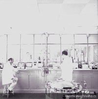 Científico trabajando en el laboratorio del Campo Experimental Iansa [entre 1964 y 1978]