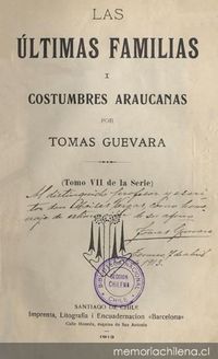 Las últimas familias y costumbres araucanas (1913)
