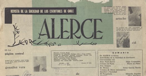 Pie de imagen: Portada del primer número de revista Alerce, junio 1961