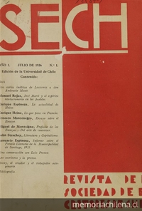 Portada del primer número de SECH: revista de la Sociedad de Escritores de Chile, 1936