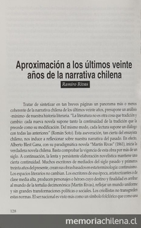 Aproximación a los últimos veinte años de la narrativa chilena