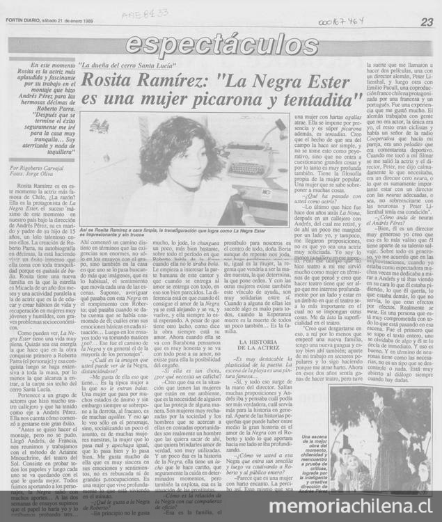 Rosita Ramírez: "La negra Ester es una mujer picarona y tentadita"